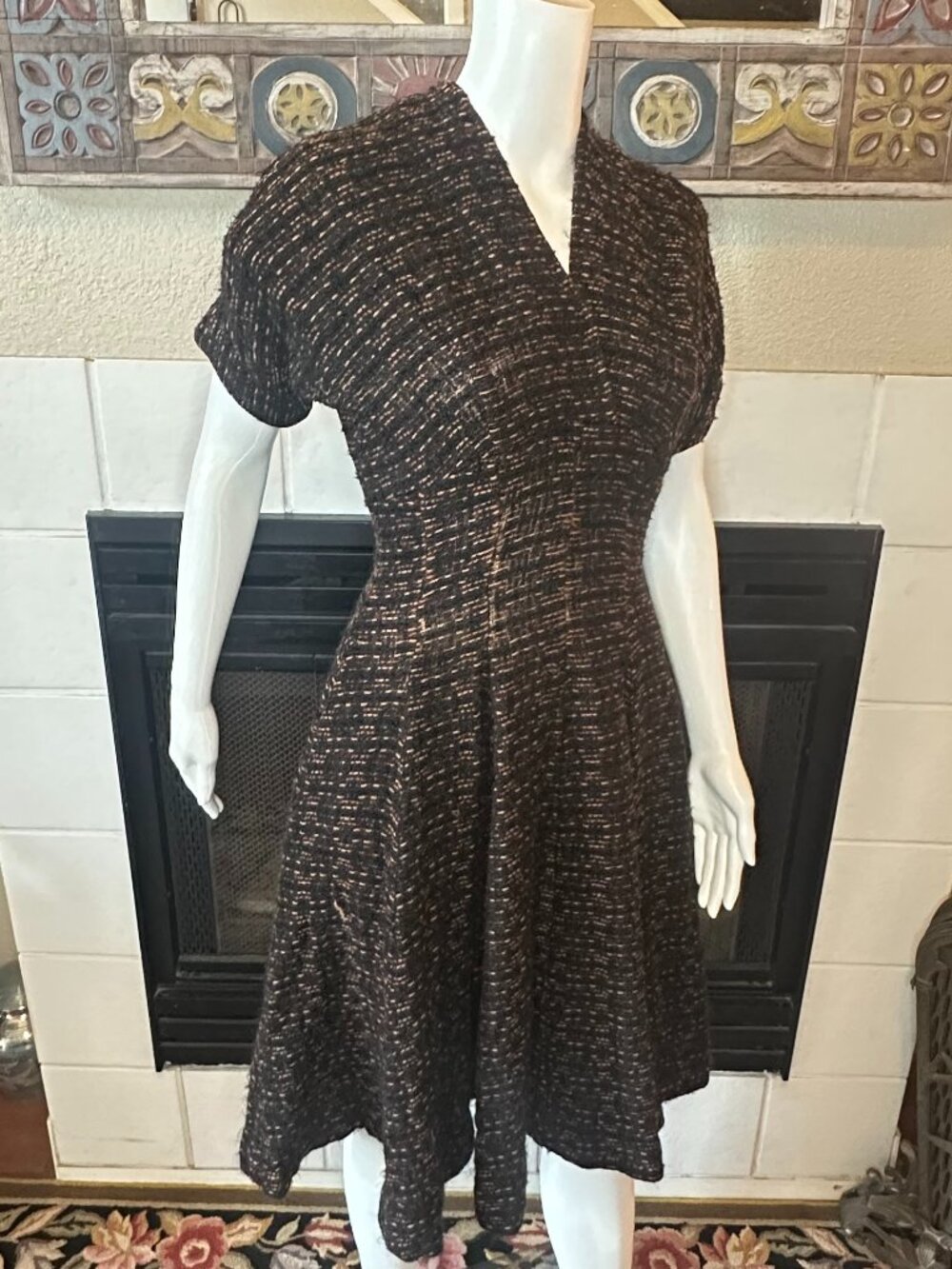 Vtg Jonathan Logan Short Sleeves a-line midi dress bust 38" waist 28" Small